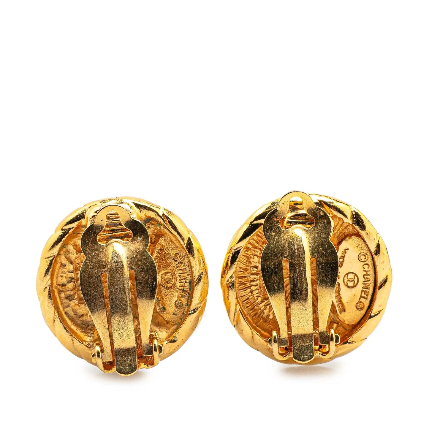 Chanel Gold Plated CC Round Clip On Earrings