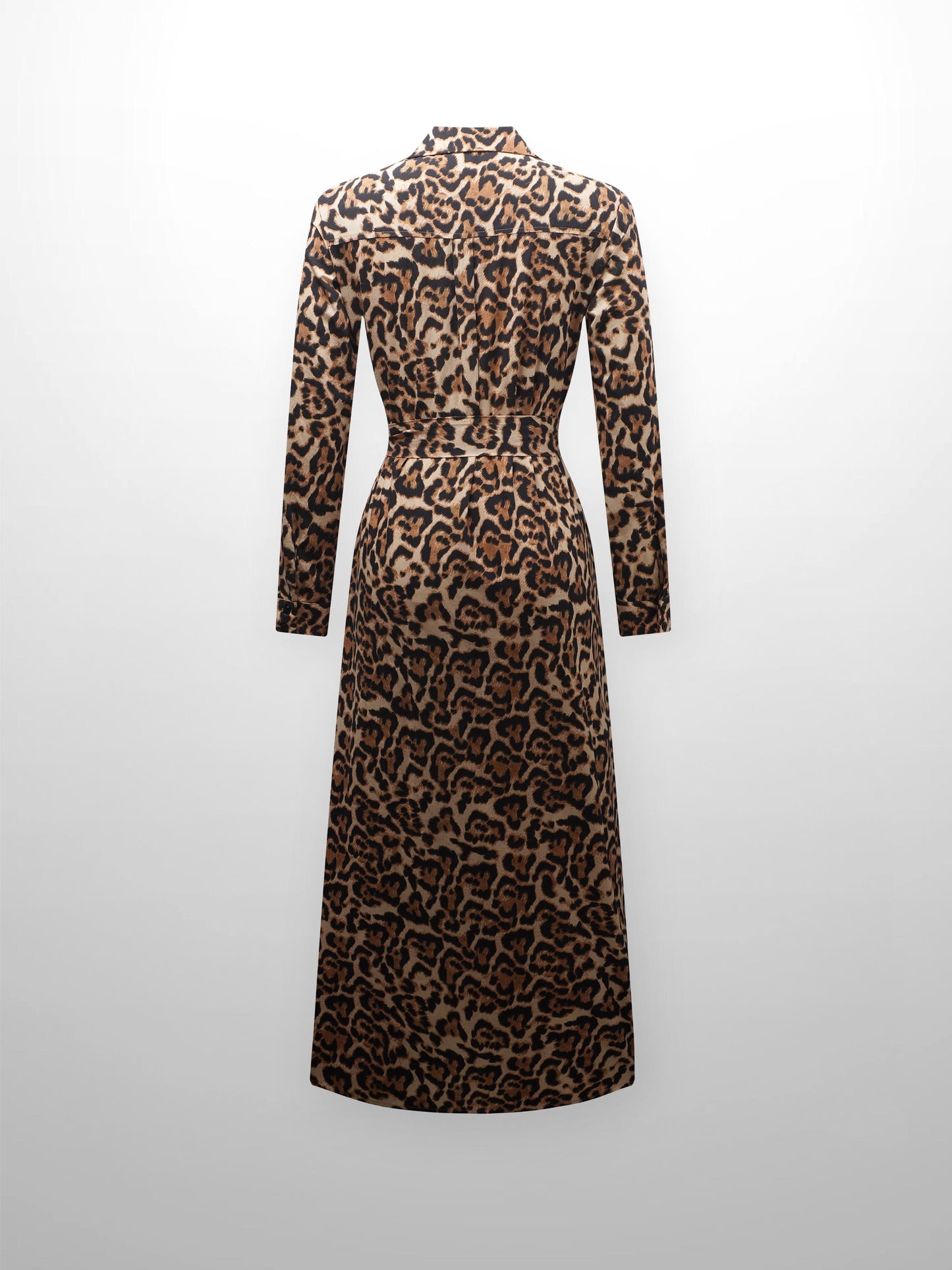 She Wears Glory™ Long Button Down Shirtdress-Leopard Print-1