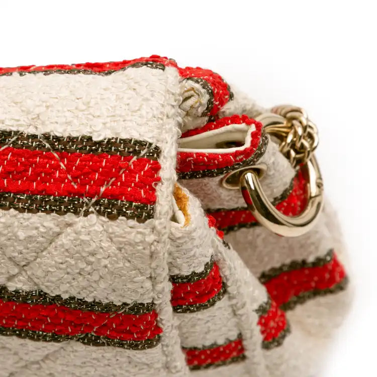 Chanel CC Quilted Tweed Striped Single Flap