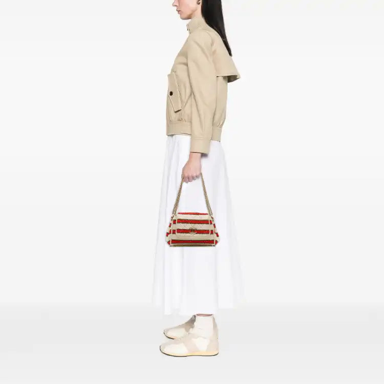 Chanel CC Quilted Tweed Striped Single Flap