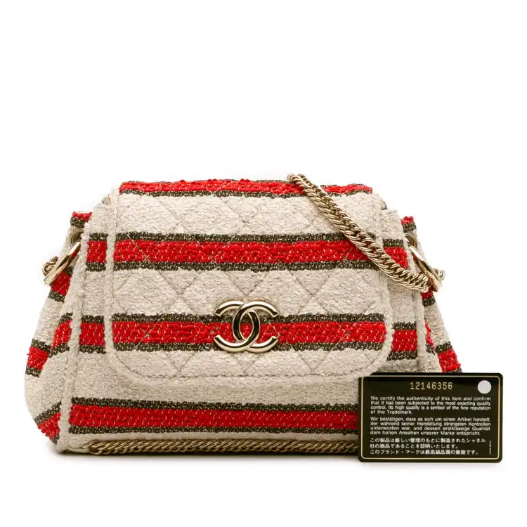 Chanel CC Quilted Tweed Striped Single Flap