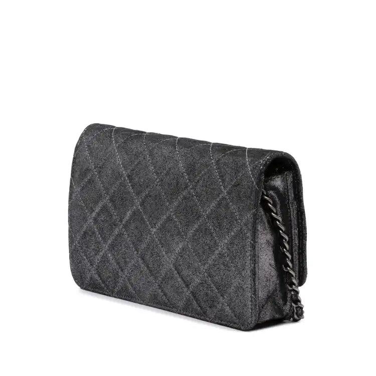 Chanel Quilted Iridescent Lambskin Tartan Button Wallet On Chain