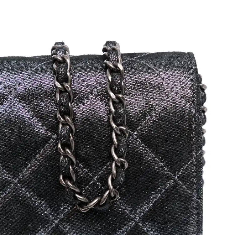 Chanel Quilted Iridescent Lambskin Tartan Button Wallet On Chain