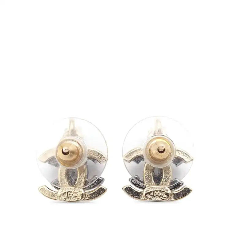 Chanel Bicolor Double CC Rhinestone Bullet Backs Earrings