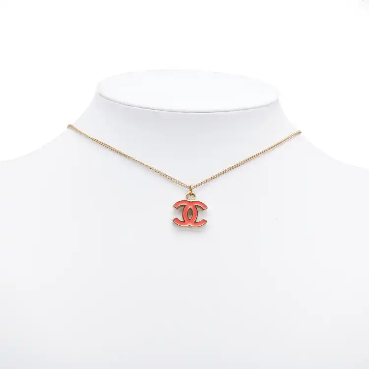 Chanel Gold Plated Enamel CC Pendant Necklace