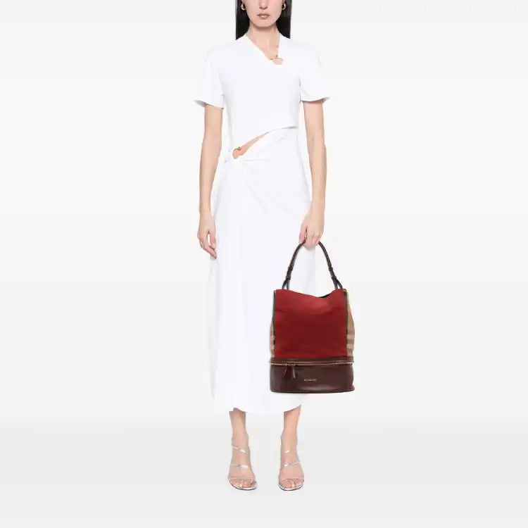 Burberry Nubuck and House Check Canvas Beckett Bucket Bag