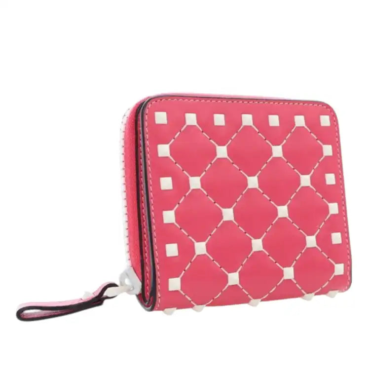 Valentino Lambskin Free Rockstud Spike Compact Zip Around Wallet