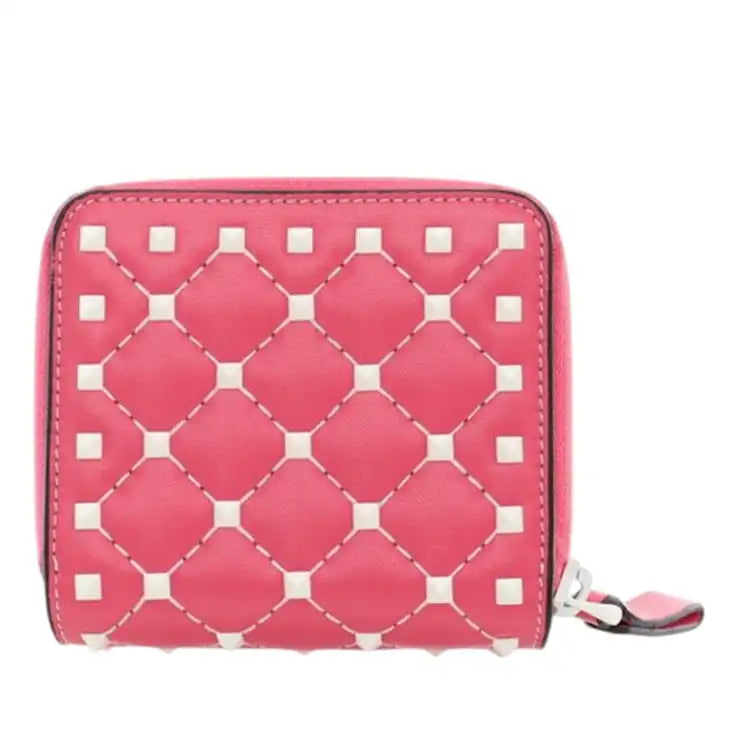 Valentino Lambskin Free Rockstud Spike Compact Zip Around Wallet