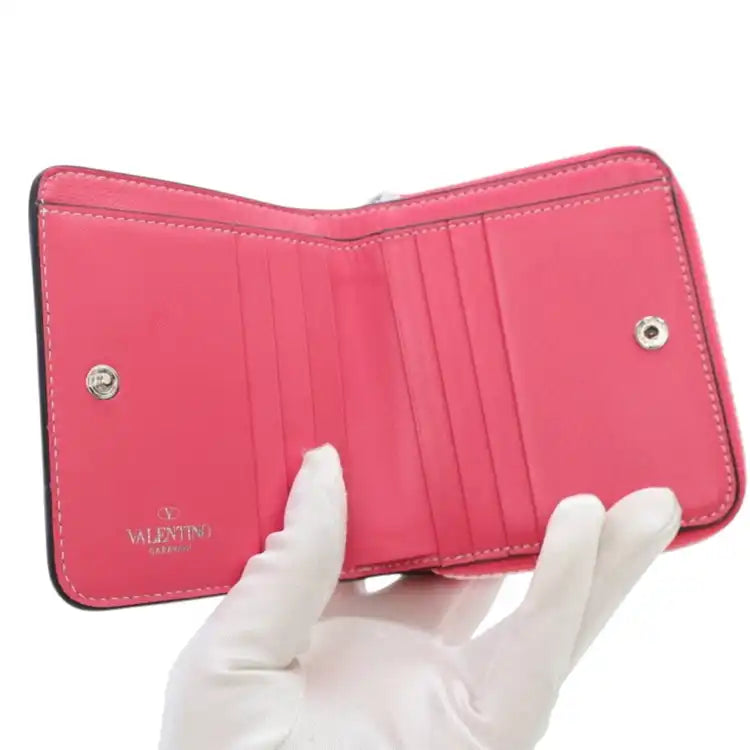 Valentino Lambskin Free Rockstud Spike Compact Zip Around Wallet