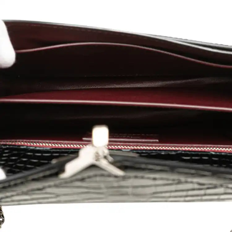 Saint Laurent Croc Embossed Leather Monogram Cassandra Clasp Bag