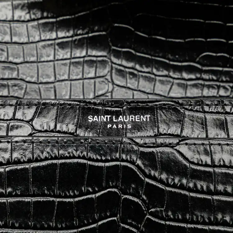 Saint Laurent Croc Embossed Leather Monogram Cassandra Clasp Bag