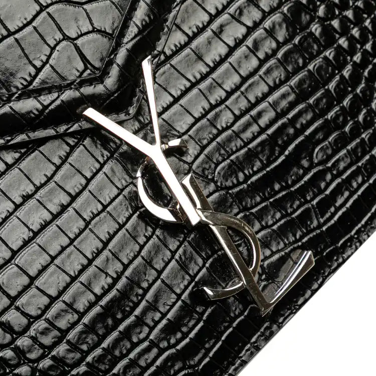 Saint Laurent Croc Embossed Leather Monogram Cassandra Clasp Bag
