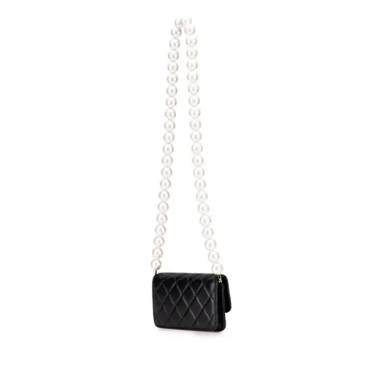 Chanel Quilted Calfskin Maxi Pearls Clutch With Chain