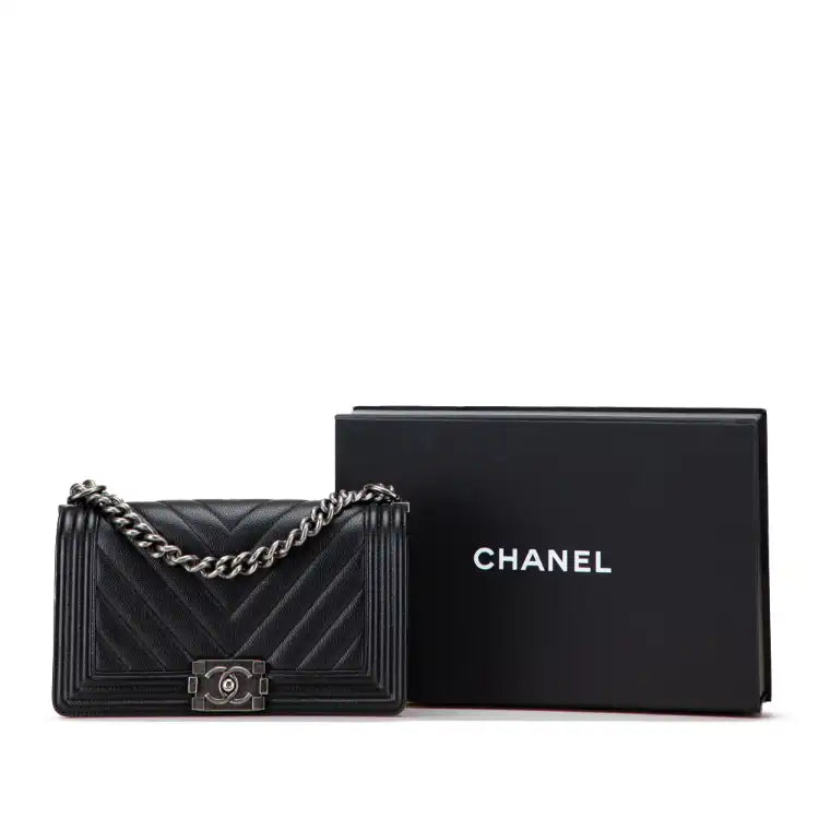 Chanel Old Medium Chevron Caviar Boy Flap