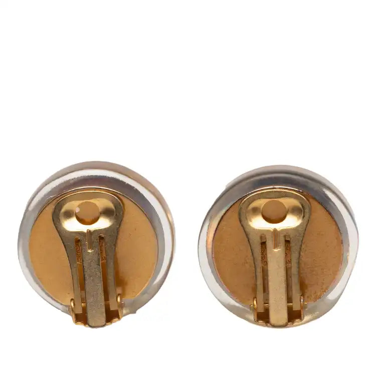 Chanel Gold Plated Resin CC Camellia Button Clip On Earrings
