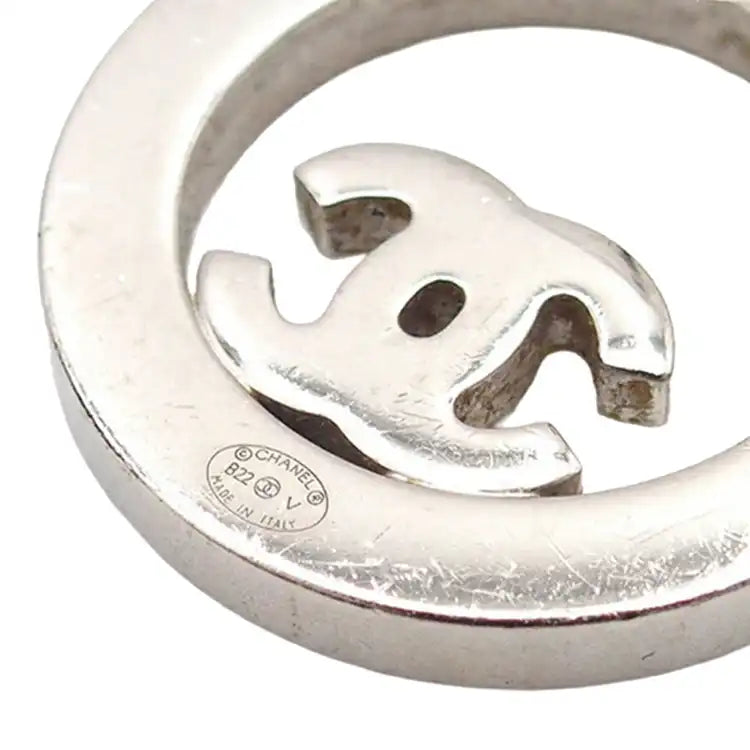 Chanel Silver Plated CC Rhinestones Round Push Back Earrings