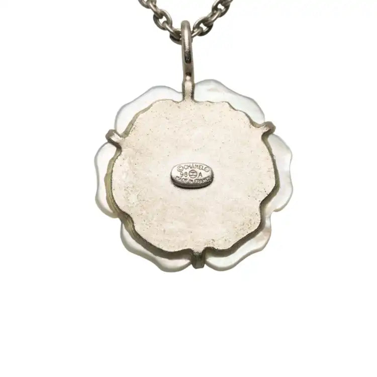 Chanel Resin Shell Camellia Pendant Necklace