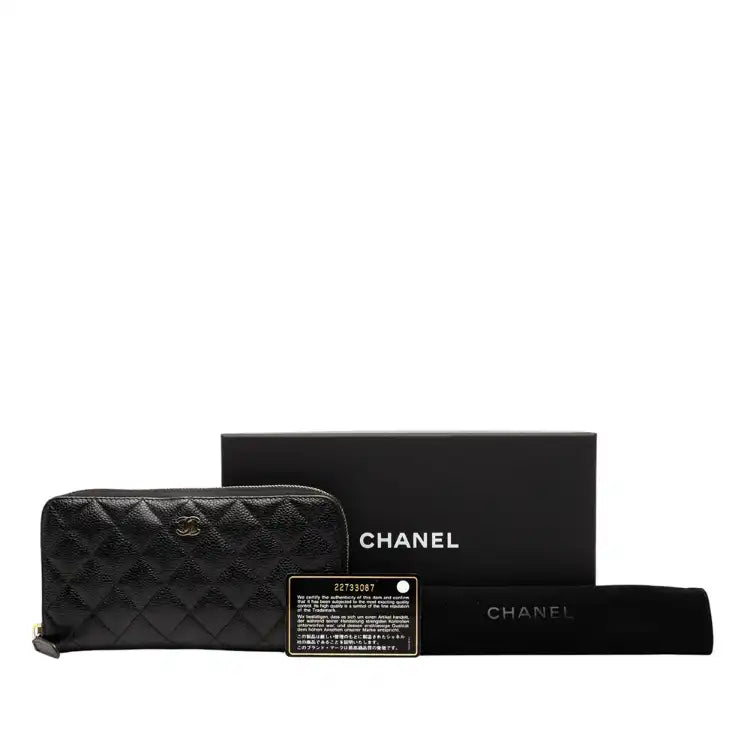 Chanel CC Quilted Caviar Zip Around Long Wallet