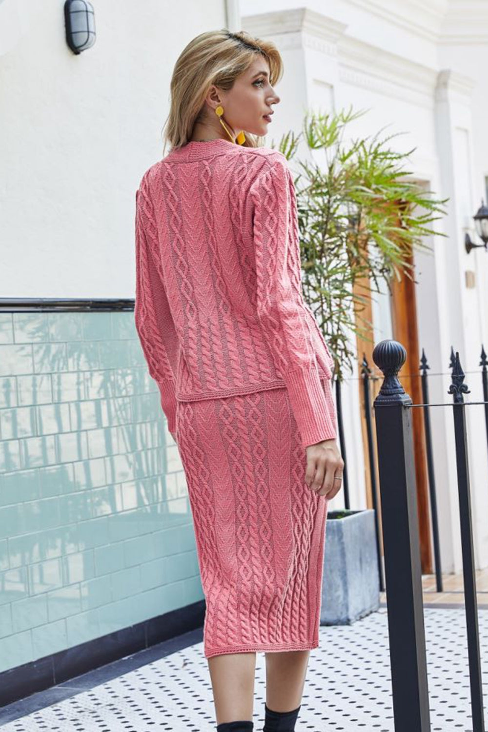 She Wears Glory™ Knit in Grace V-Neck Cardigan & Skirt Set - She Wears Glory Beverly Hills