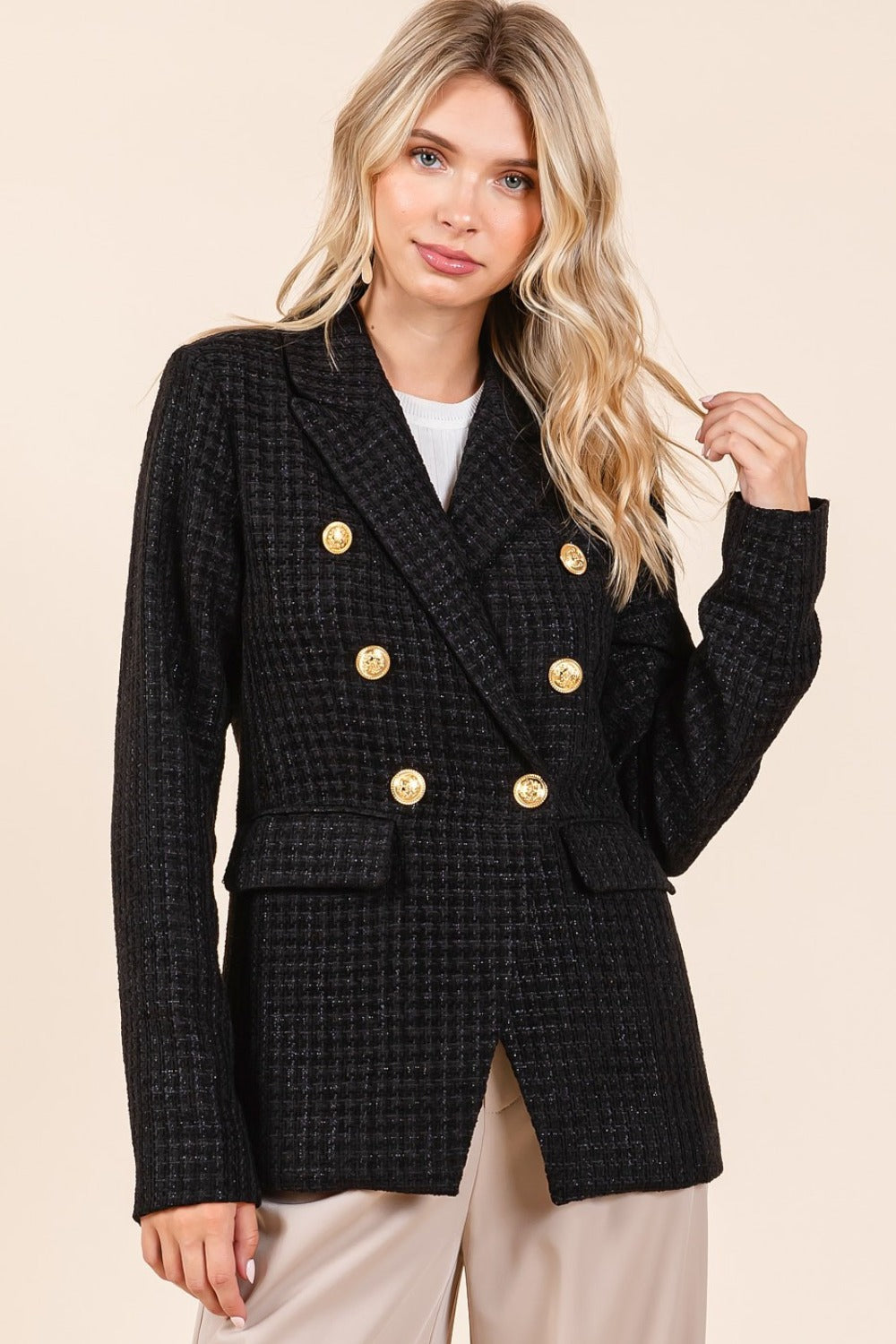 She Wears Glory “Composed in Covenant” Plaid Double-Breasted Blazer - She Wears Glory Beverly Hills