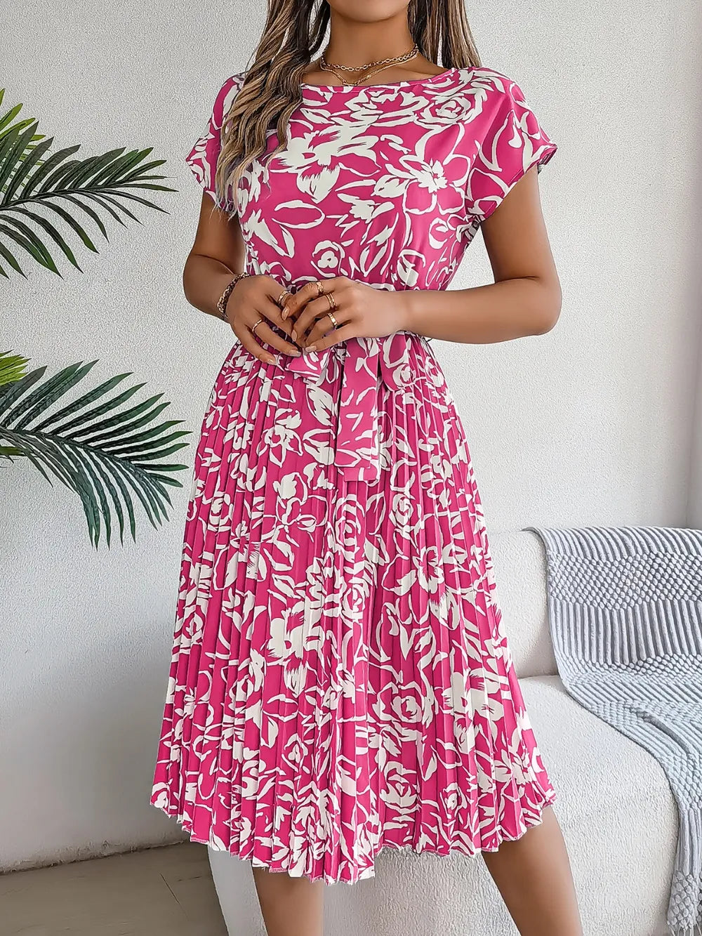 She Wears Glory “Leah’s Promise” Pleated Tie-Waist Dress - She Wears Glory Beverly Hills