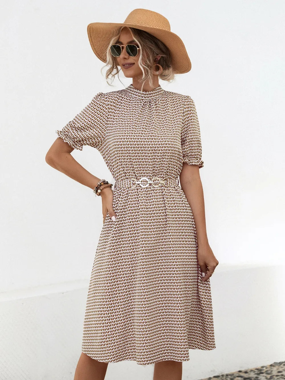 She Wears Glory “Hadassah” Mock Neck Flounce Sleeve Dress - She Wears Glory Beverly Hills