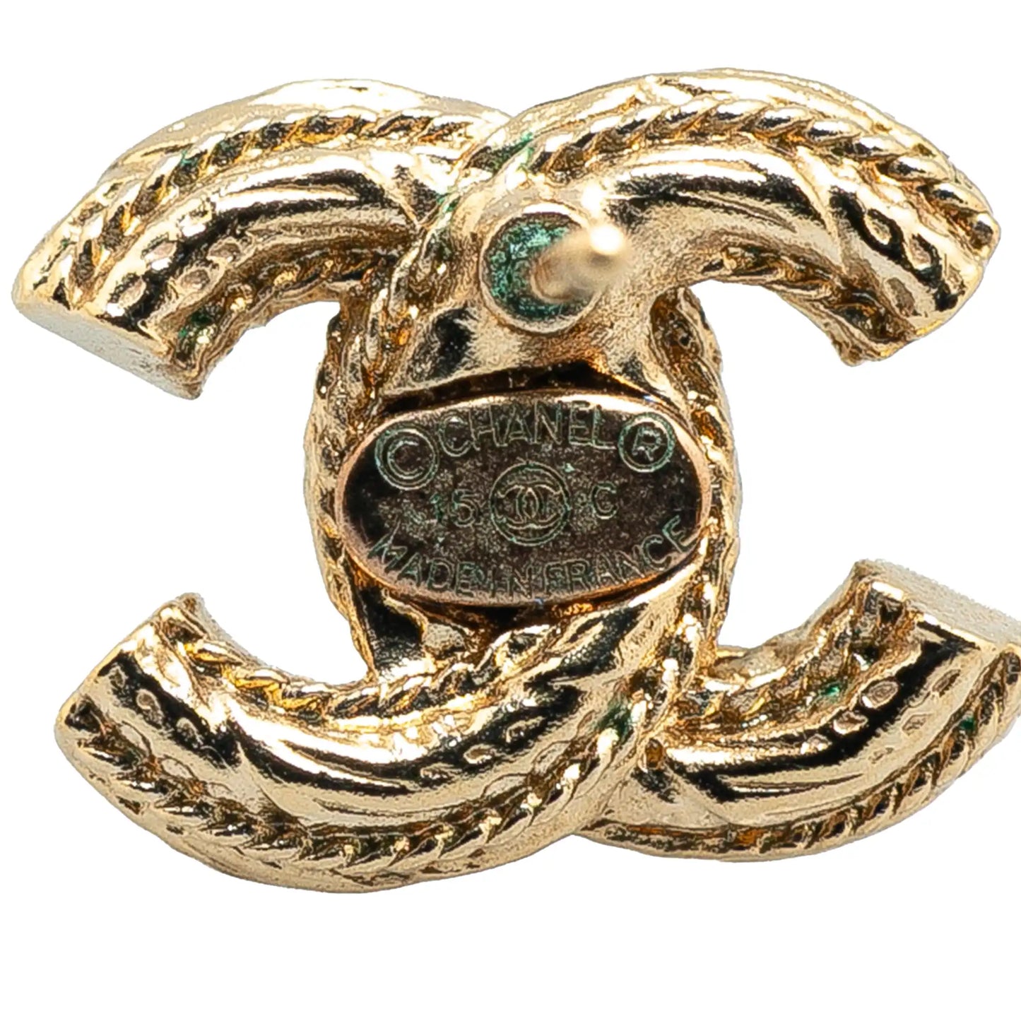 Chanel CC Gold Plated Faux Pearl Push Back Earrings