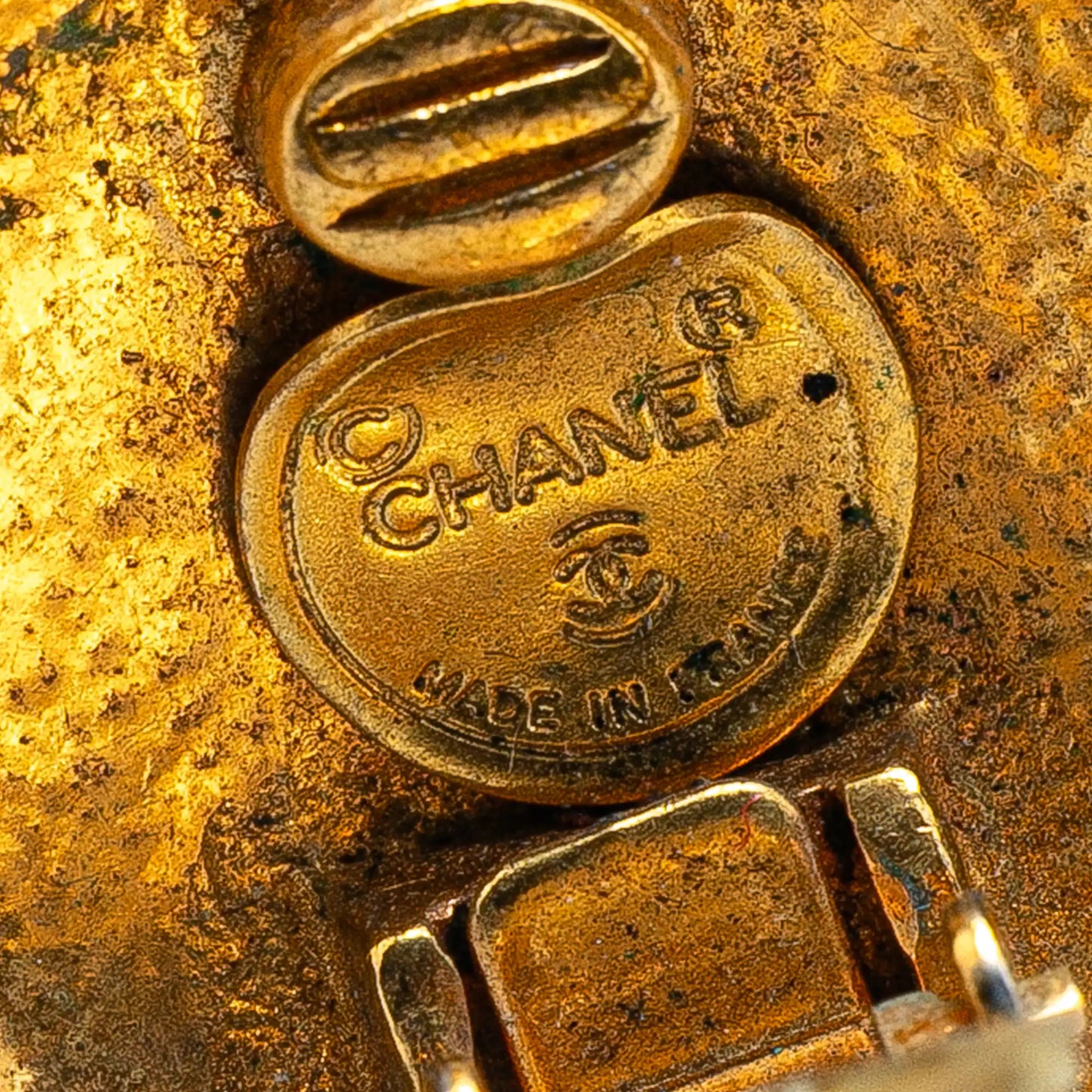 Chanel Gold Plated CC Round Clip on Earrings