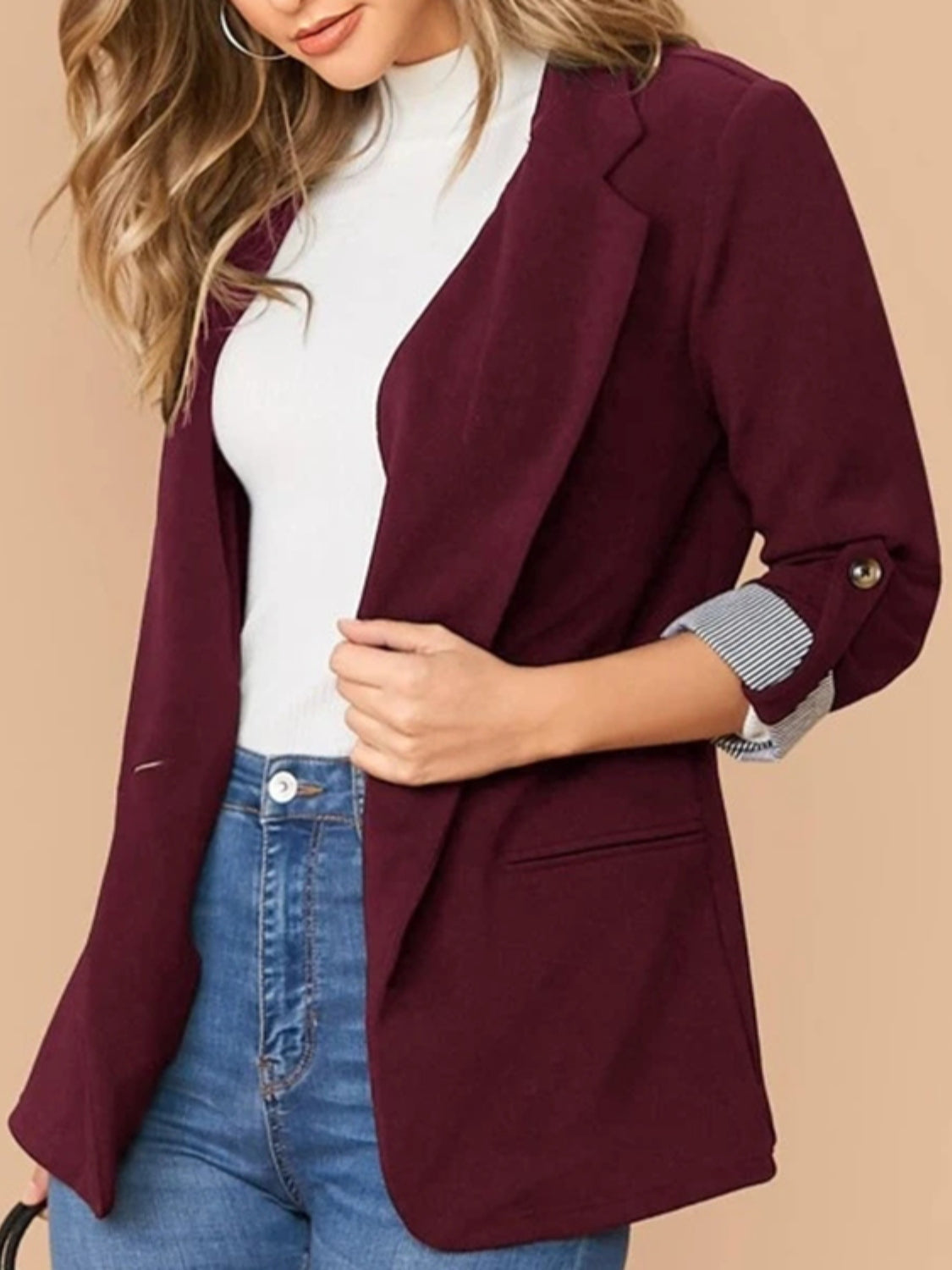 She Wears Glory “Walking in Wisdom” Roll-Tab Sleeve Blazer - She Wears Glory Beverly Hills