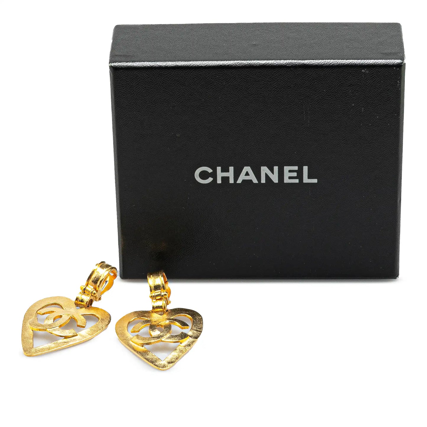 Chanel CC Gold Plated Heart Drop Clip On Earrings