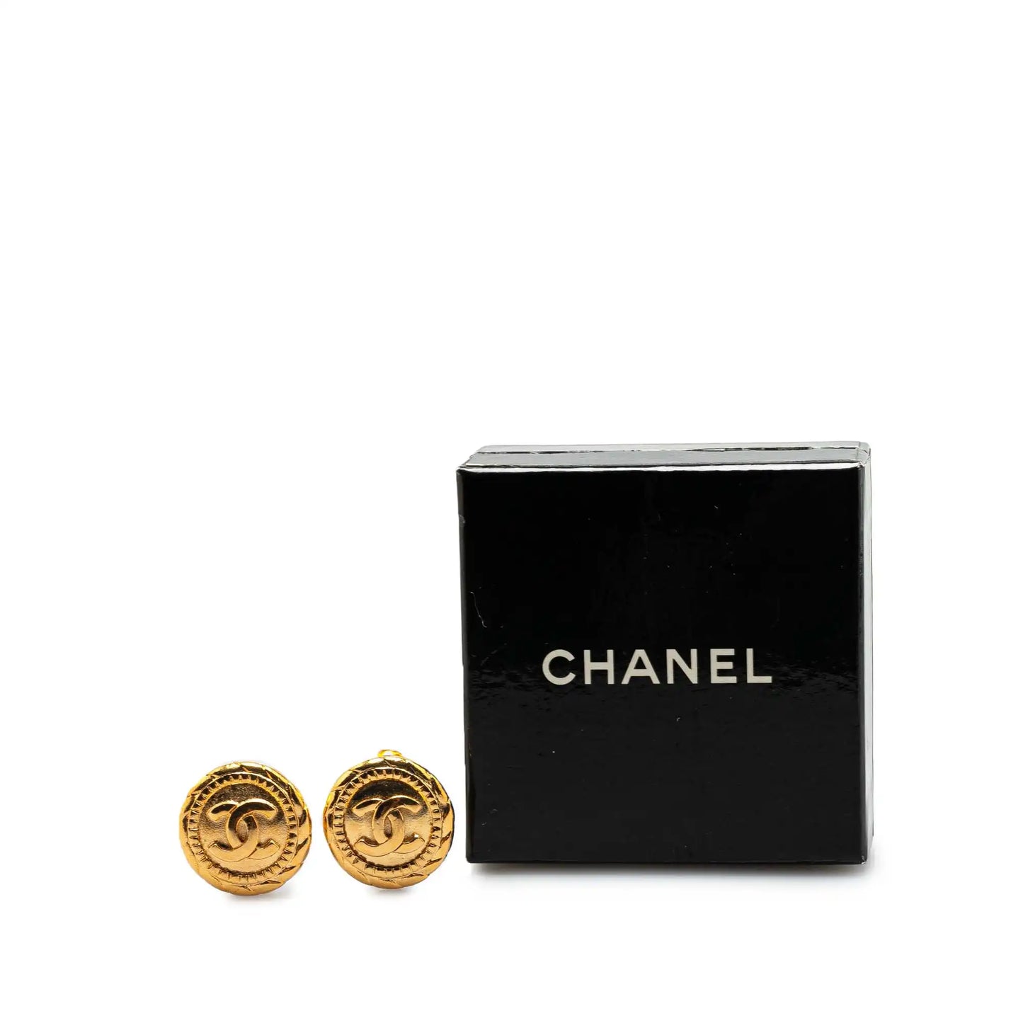 Chanel Gold Plated CC Round Clip On Earrings