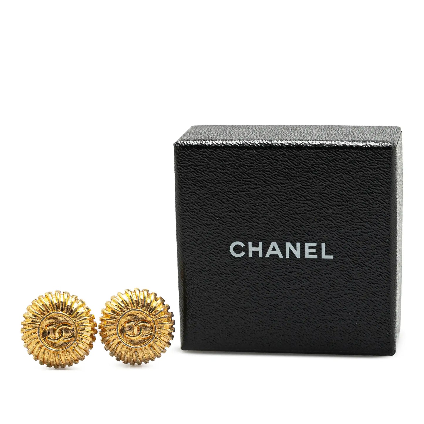 Chanel Gold Plated CC Round Clip On Earrings