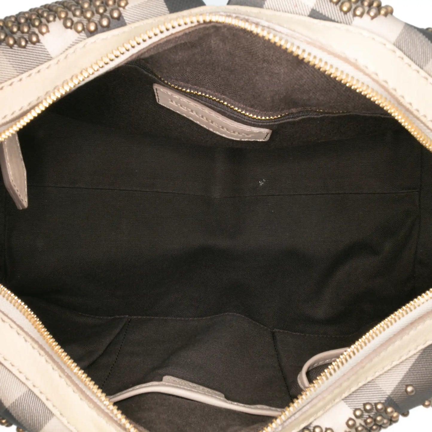 Burberry Smoke Check Coated Canvas Studded Heart Boston Bag