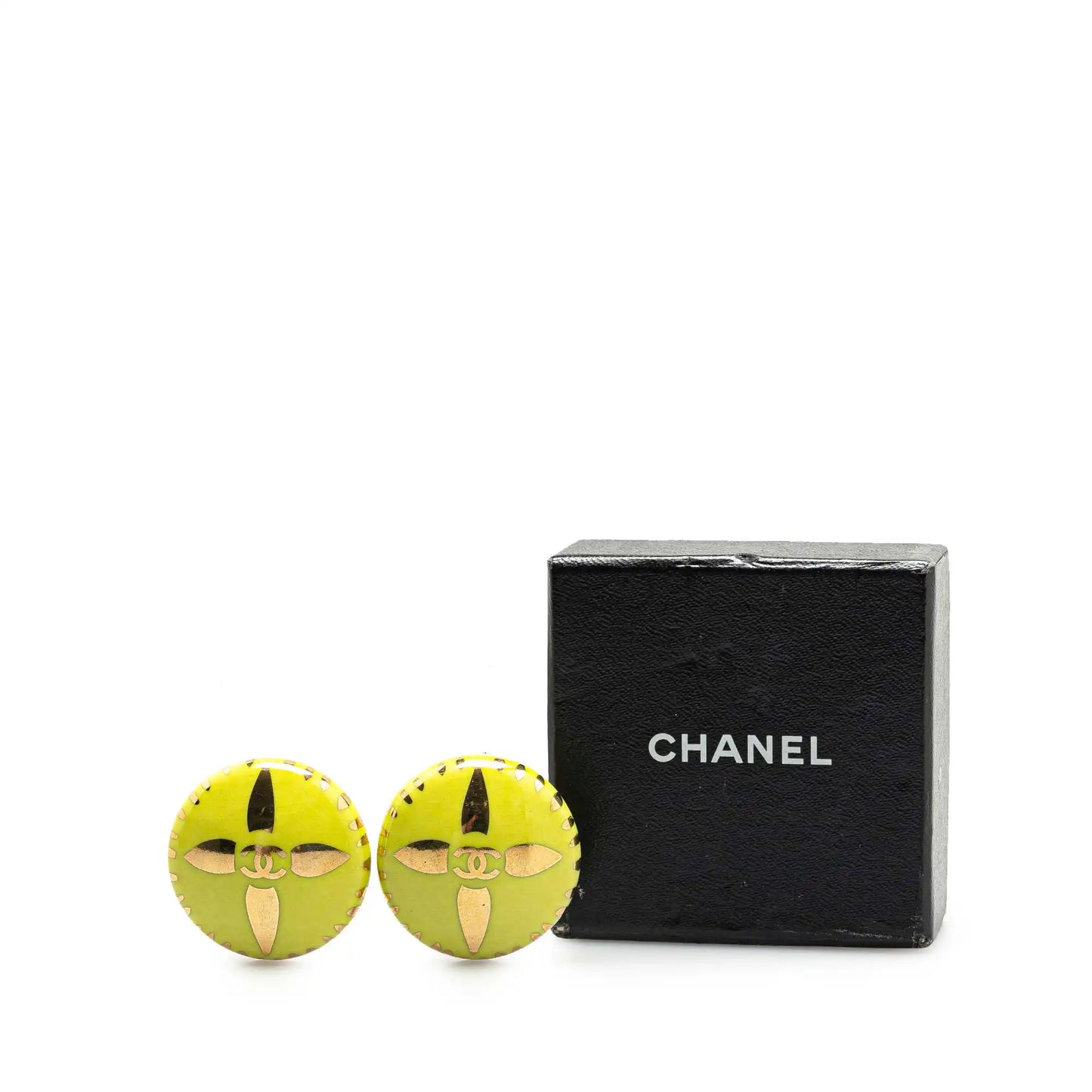 Chanel Gold Plated and Resin CC Round Clip On Earrings