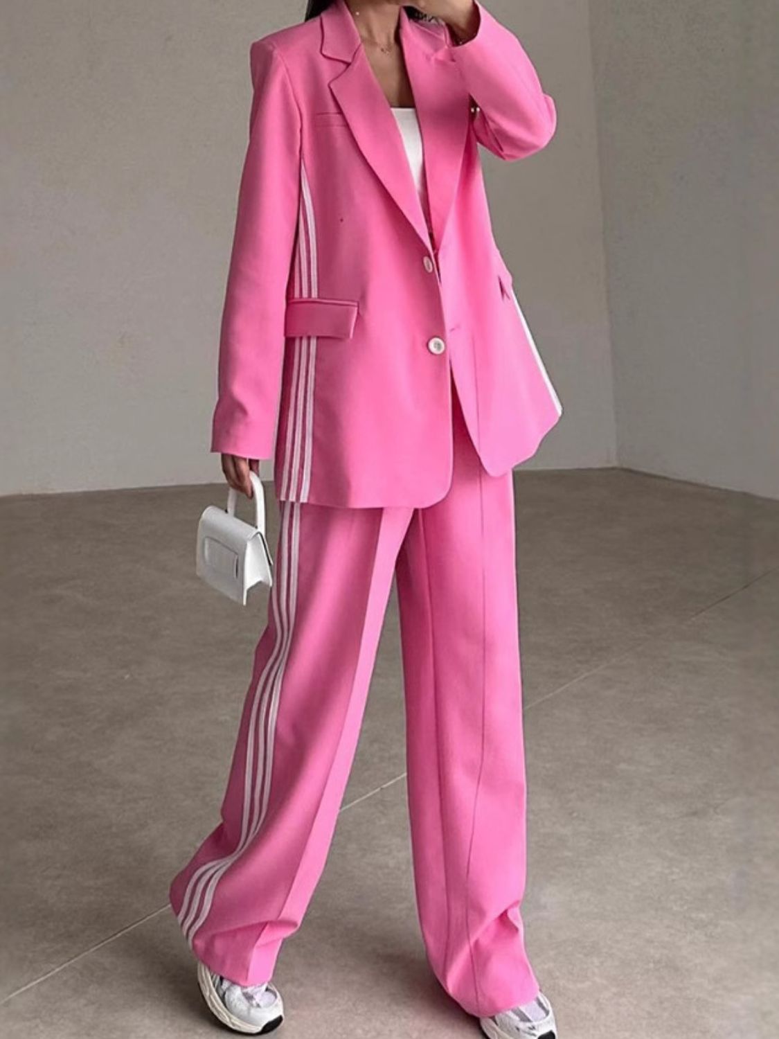 She Wears Glory “Running with Royalty” Two-Piece Power Stripe Set - She Wears Glory Beverly Hills