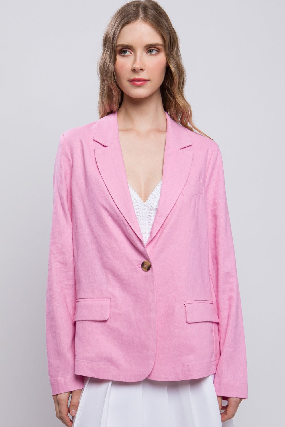 She Wears Glory “Cloaked in Peace” Linen One-Button Blazer - She Wears Glory Beverly Hills