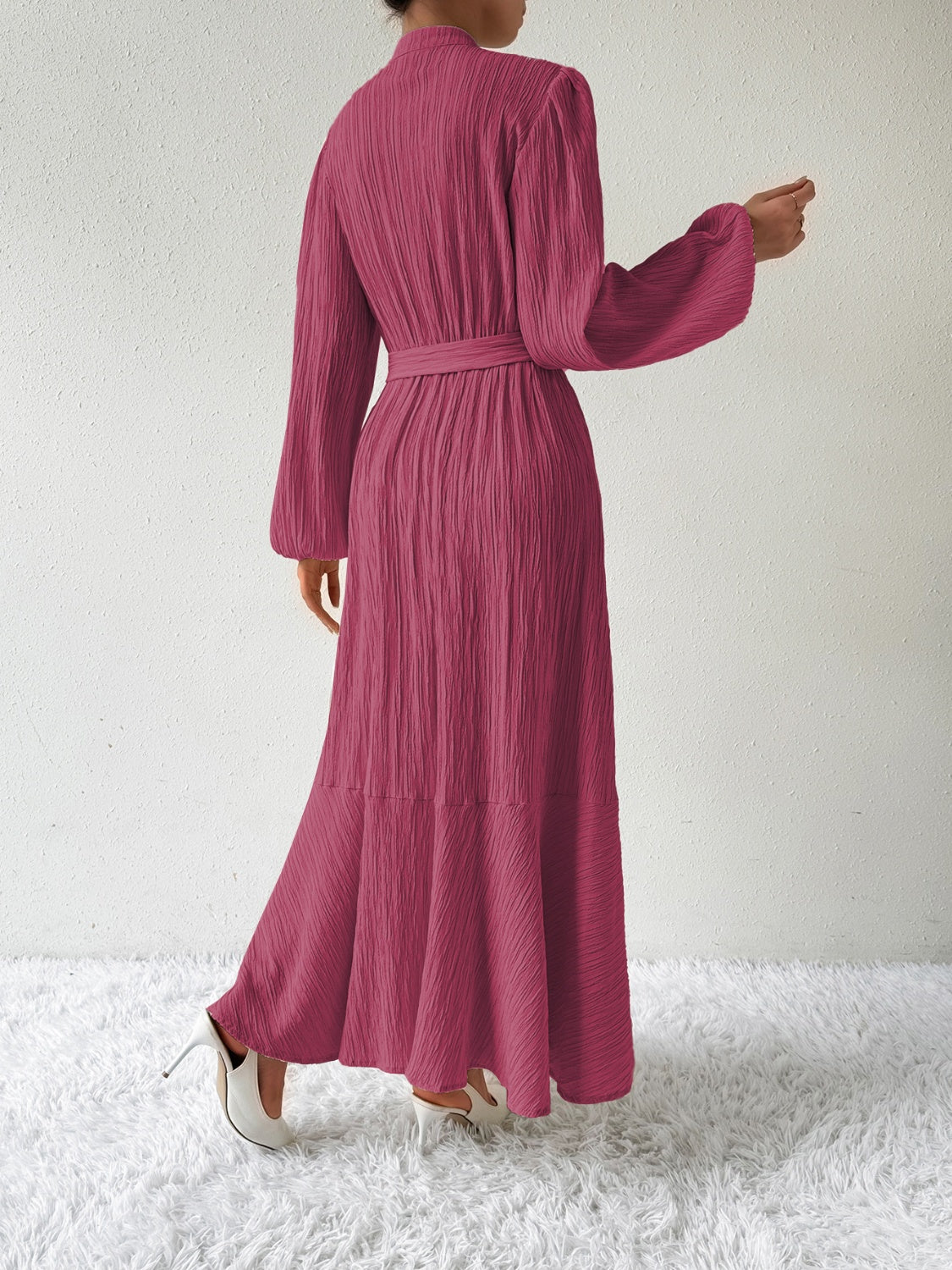 She Wears Glory™ “Honeyed Honor” Tie Waist Long Sleeve Dress - She Wears Glory Beverly Hills