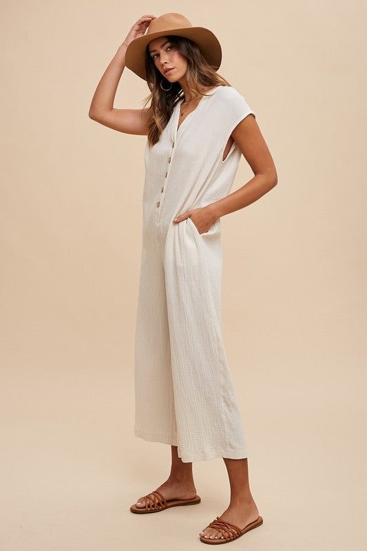 She Wears Glory™ Wide Leg Cotton Jumpsuit – Carried by Grace, Covered with Intention - She Wears Glory Beverly Hills