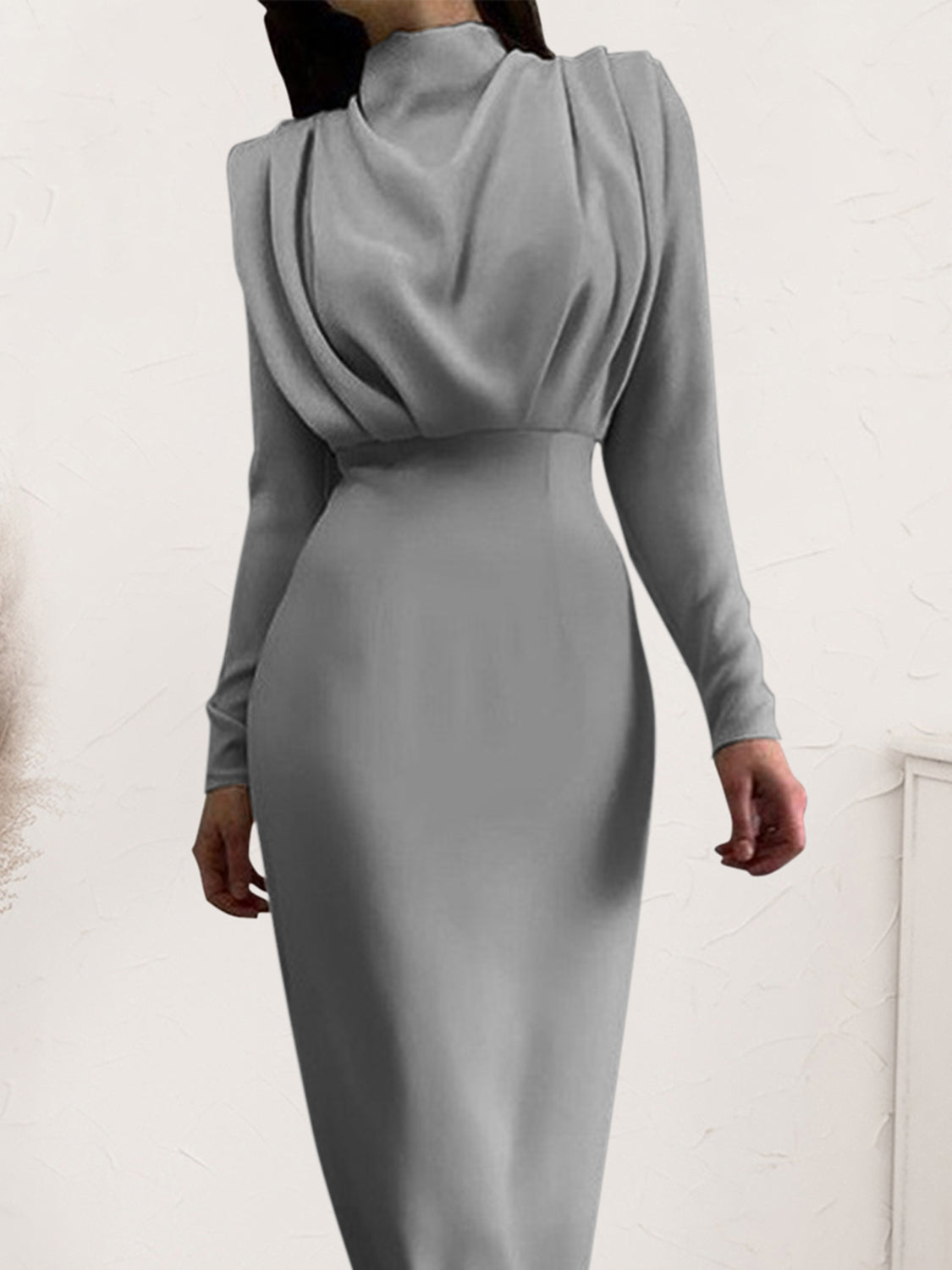 She Wears Glory™ “Majestic Dignity” Ruched Turtleneck Long Sleeve Dress - She Wears Glory Beverly Hills