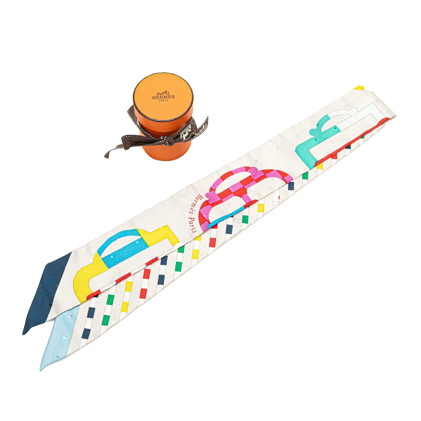 Hermès Bouclerie Moderne Plumetis Silk Twilly Scarf