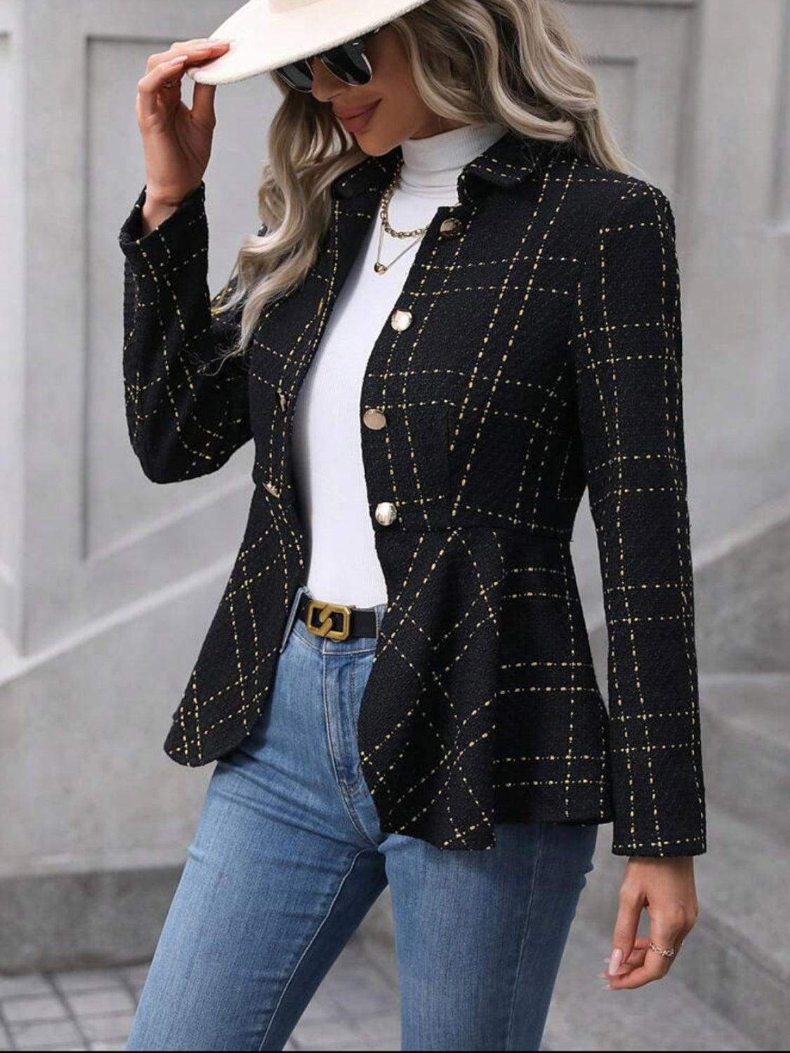 She Wears Glory “Crowned with Clarity” Ruffle Hem Collared Blazer - She Wears Glory Beverly Hills