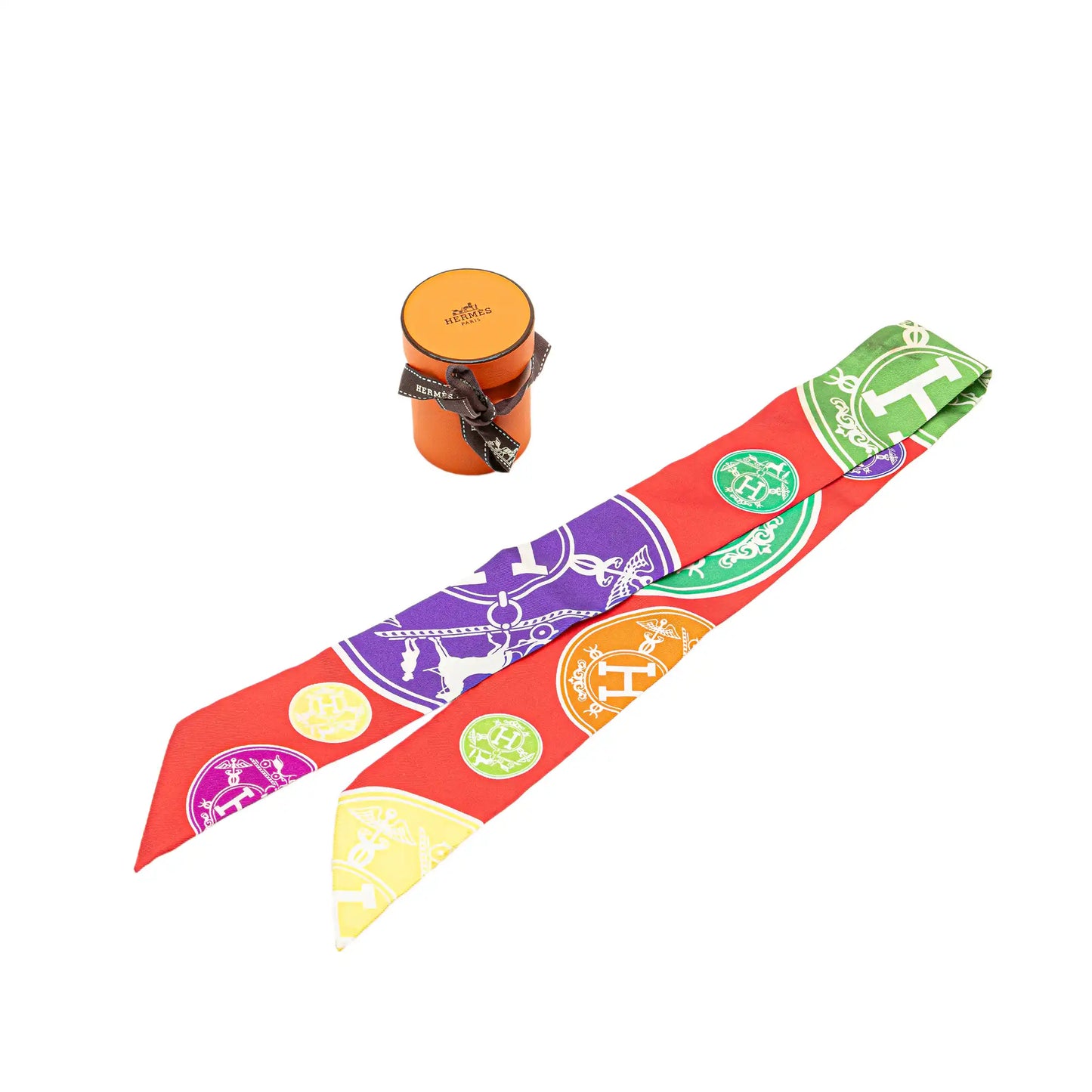 Hermès Ex Libris Twisty Silk Twilly Scarf