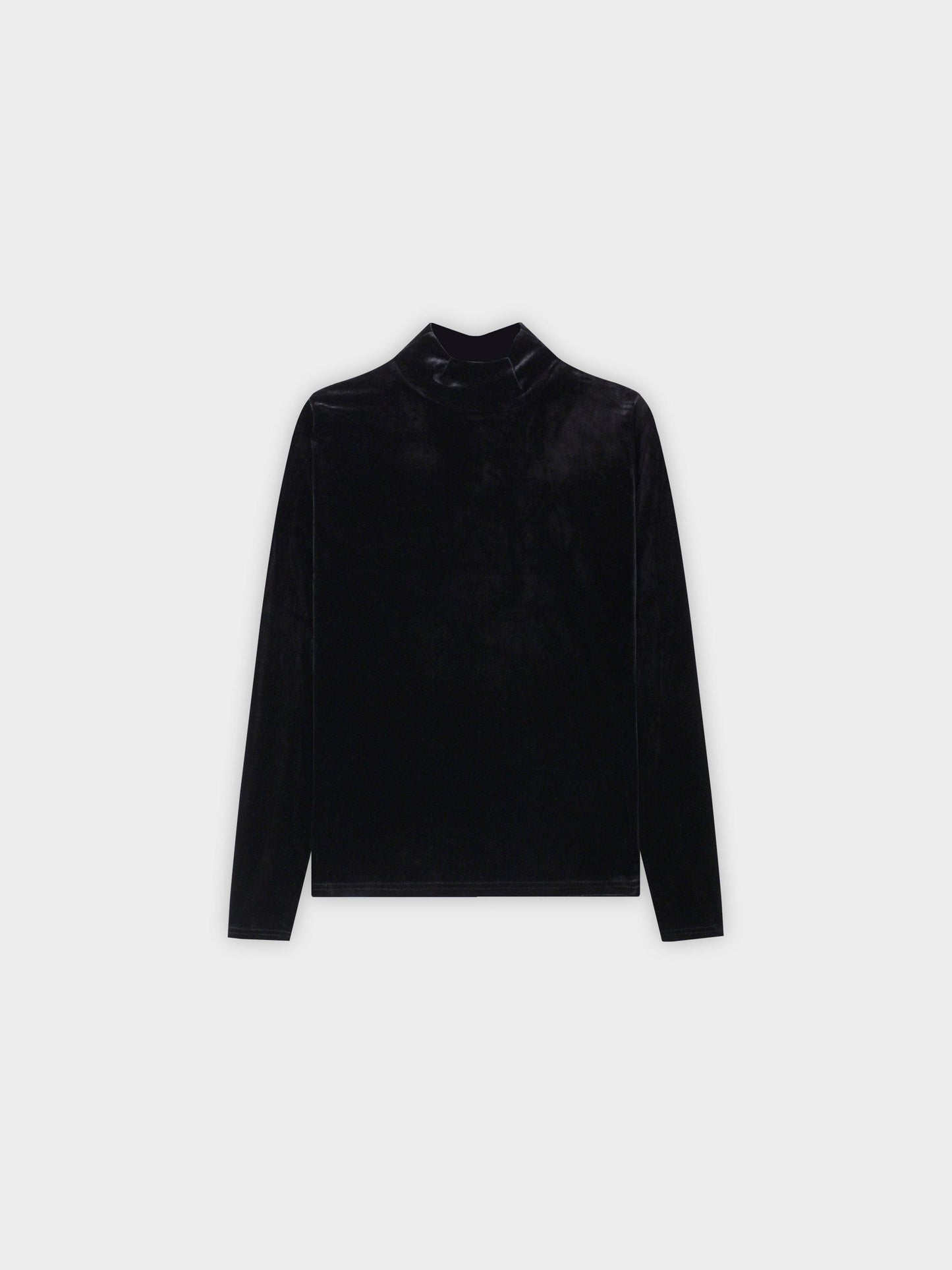 Velour Mock Neck Turtleneck-Black-1
