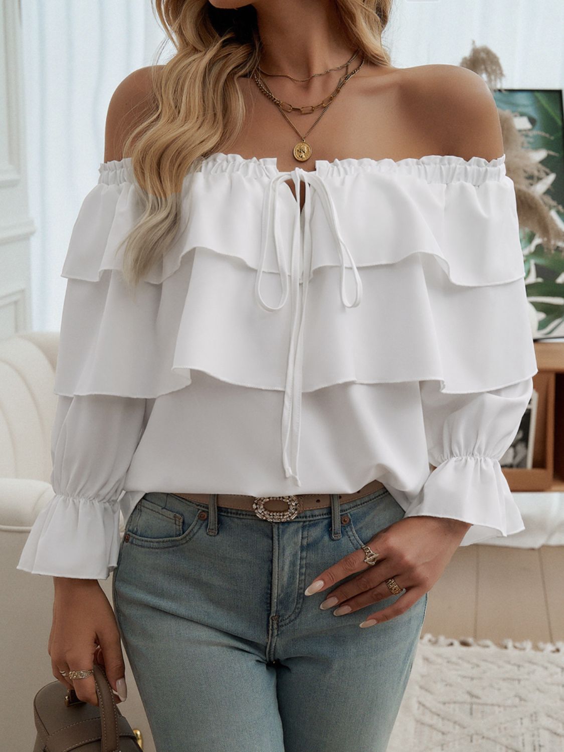 She Wears Glory™ — Redeemed Radiance Off-Shoulder Blouse - She Wears Glory Beverly Hills