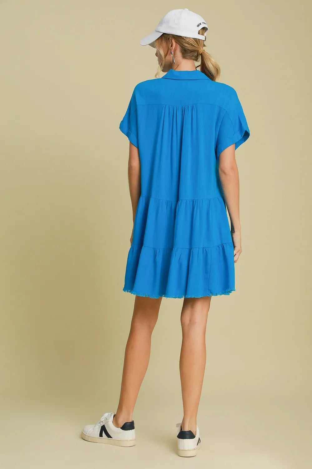 She Wears Glory™ Raw Hem Folded Sleeve Tiered Dress - She Wears Glory Beverly Hills