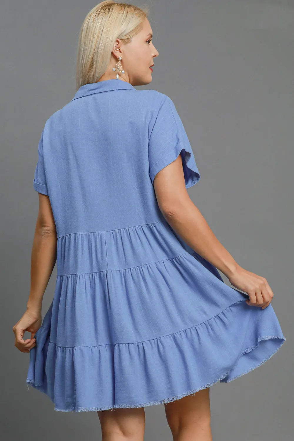 She Wears Glory™ Raw Hem Folded Sleeve Tiered Dress - She Wears Glory Beverly Hills