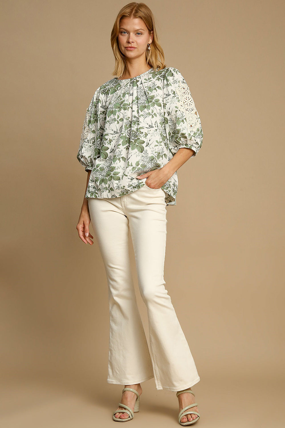 She Wears Glory™ – The Garden of Grace Blouse (Floral Pleated Lace Sleeve Top) - She Wears Glory Beverly Hills