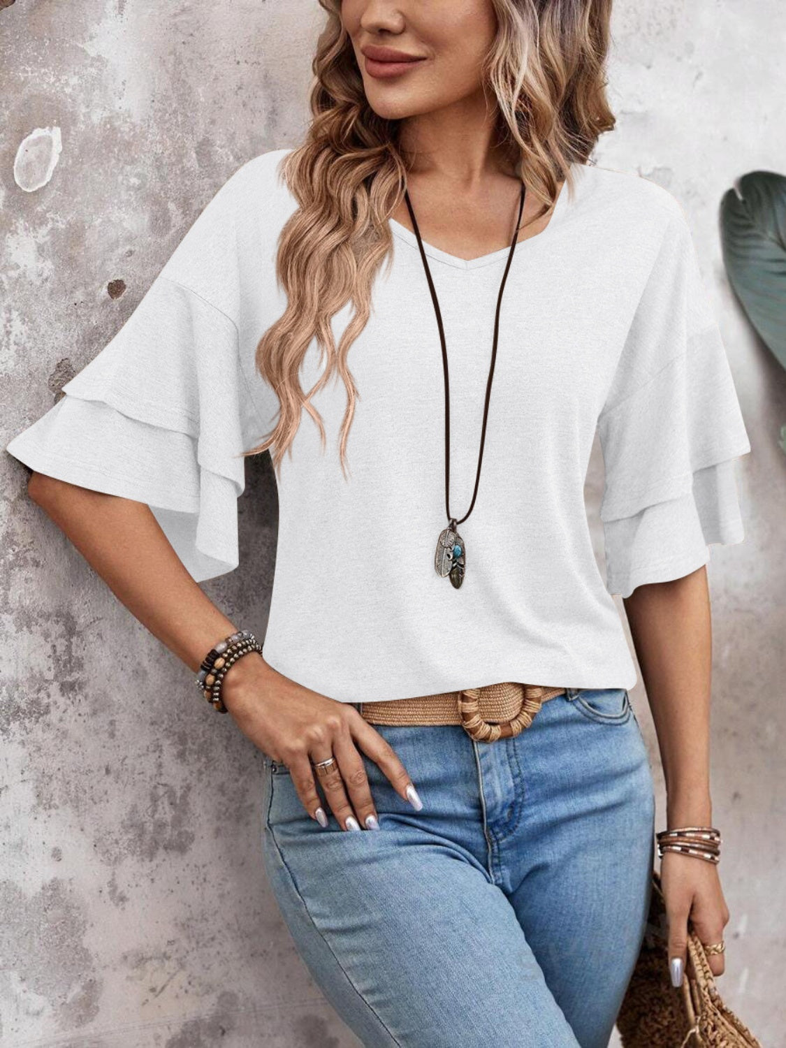 She Wears Glory™ — Chosen in Stillness V-Neck Blouse - She Wears Glory Beverly Hills