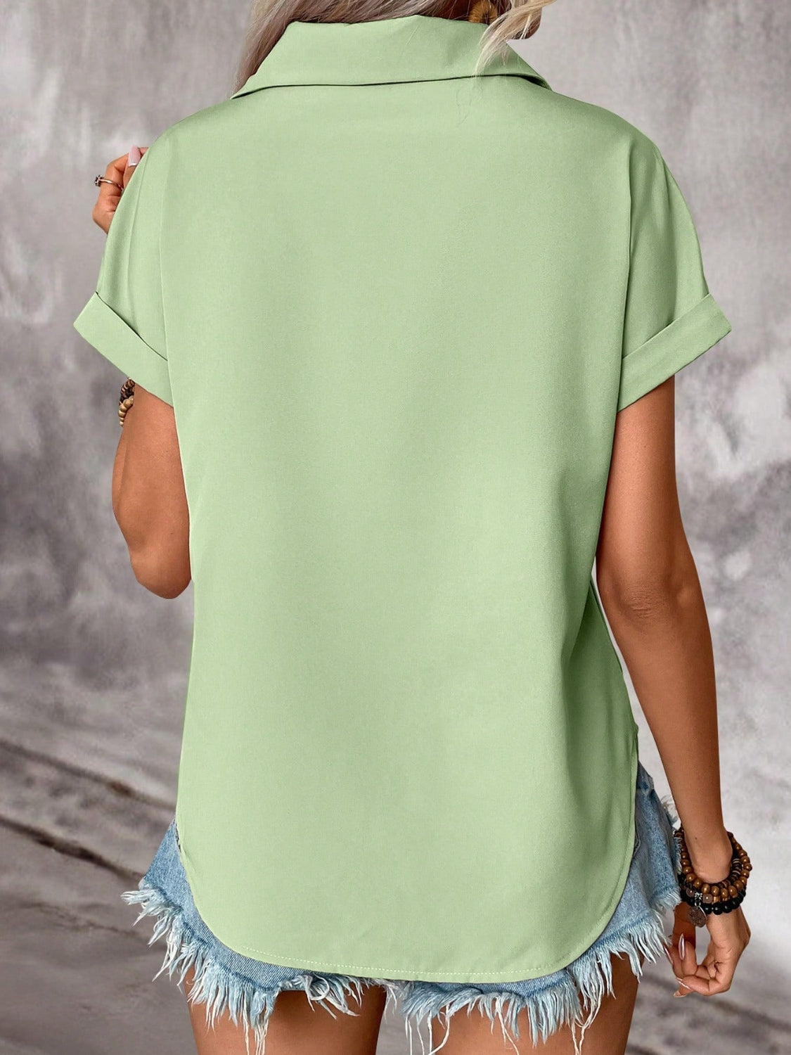 She Wears Glory™ – The Clarity Collar Shirt (Pleated Short Sleeve Button-Down) - She Wears Glory Beverly Hills