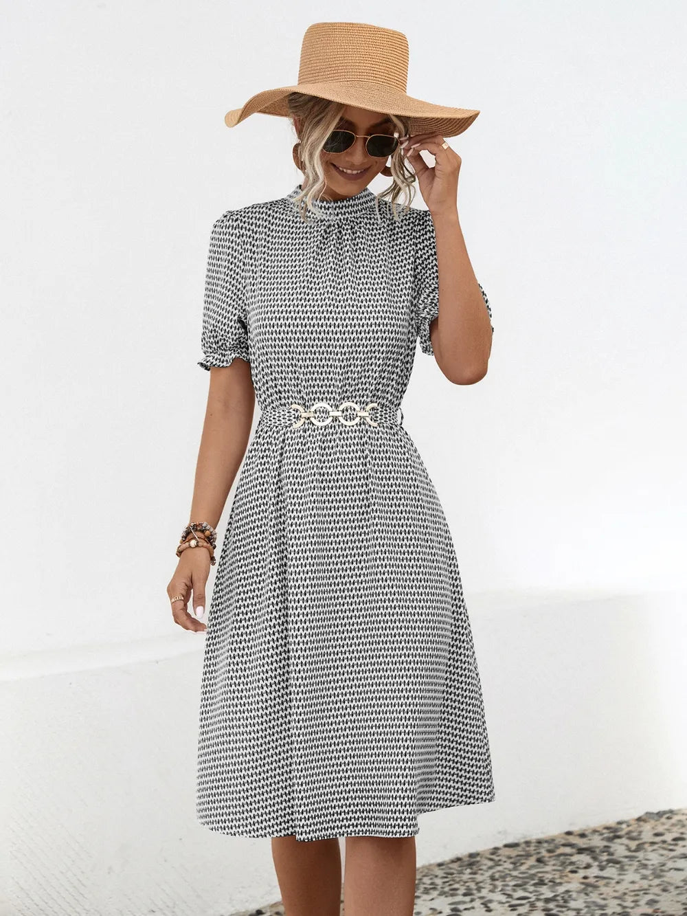 She Wears Glory “Hadassah” Mock Neck Flounce Sleeve Dress - She Wears Glory Beverly Hills